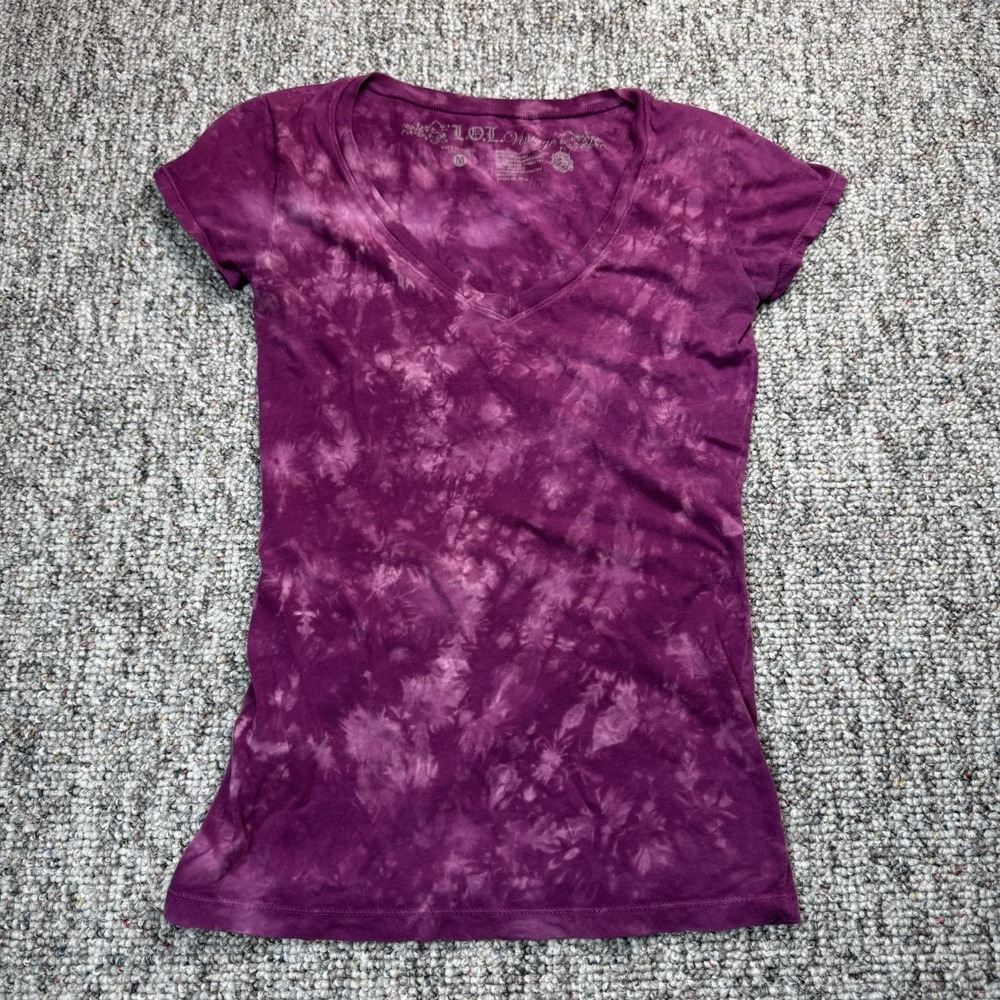 LOL Vintage Shirt Womens Medium Short Sleeve V-Neck Tie Dye Purple